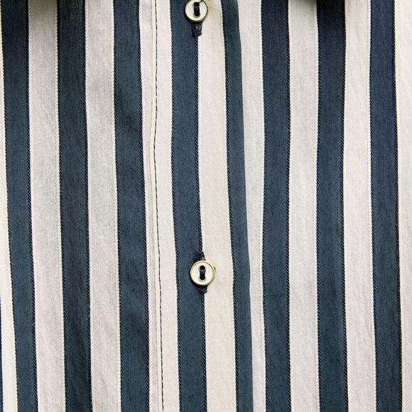 BLOGGER'S FAVE!  Zara PRINTED MIDI SHIRT DRESS stripes maxi dress navy blue - Picture 11 of 13